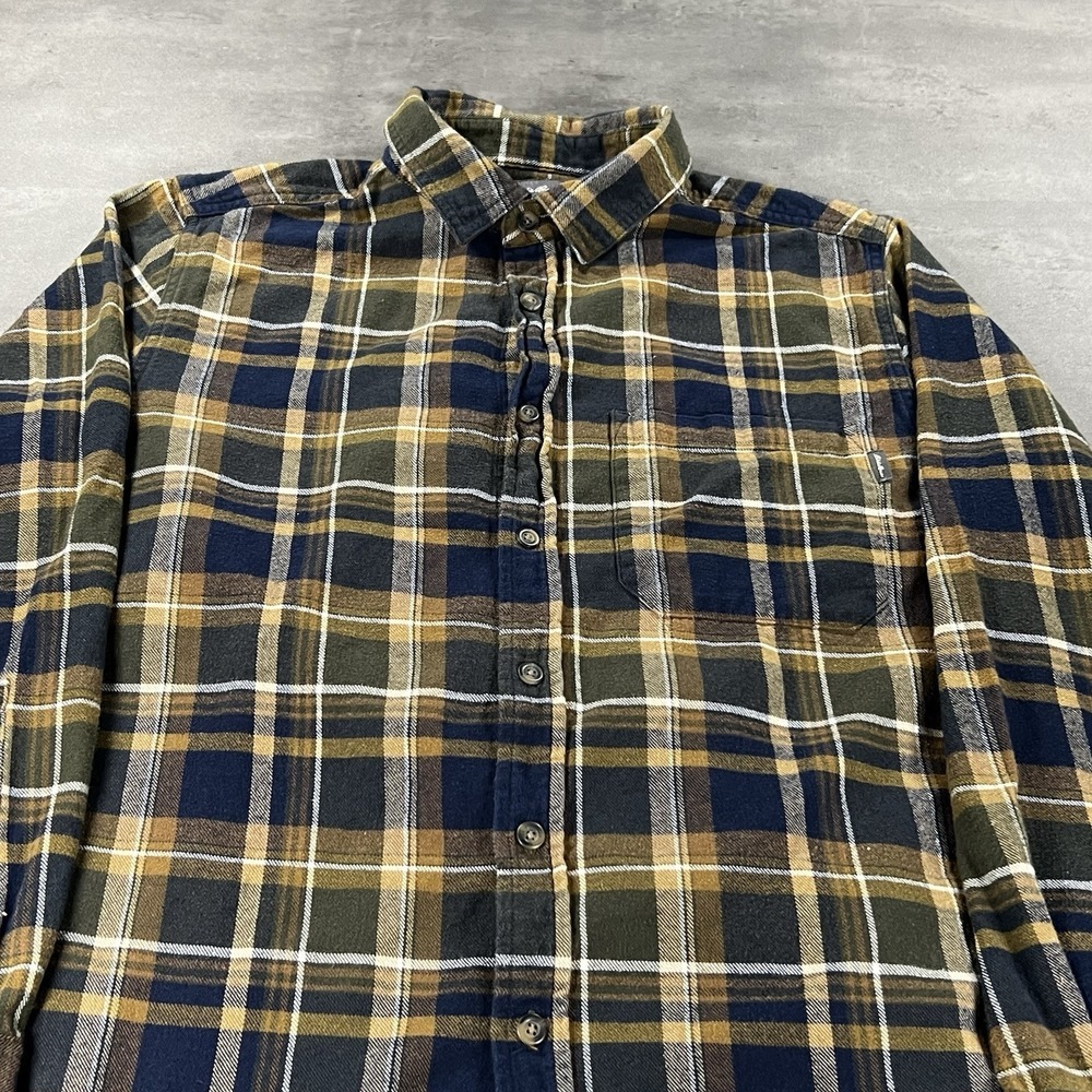 Eddie Bauer Flannel Shirt Mens M Green Gold Plaid Relaxed Twill Cotton Chore